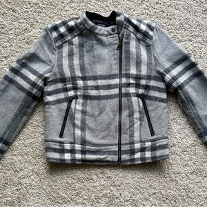 GAP Plaid Moto Grey/Dark Grey Plaid Wool Blend Zip-Up Jacket